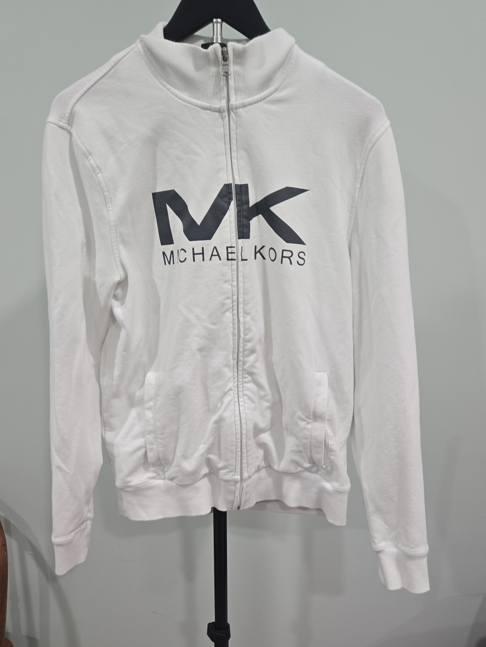 Michael Kors White Full-Zip MK Logo Bomber Jacket